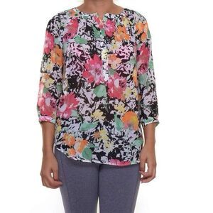Lauren Ralph Lauren Womens Floral Blouse Size M Colorful 3/4 Sleeve Excellent